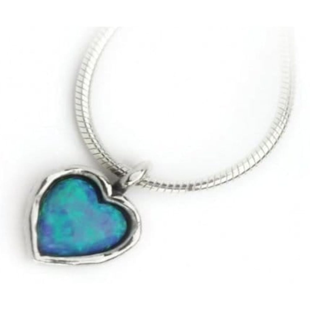 Ladies Handmade Silver Opal Stone Heart Necklace