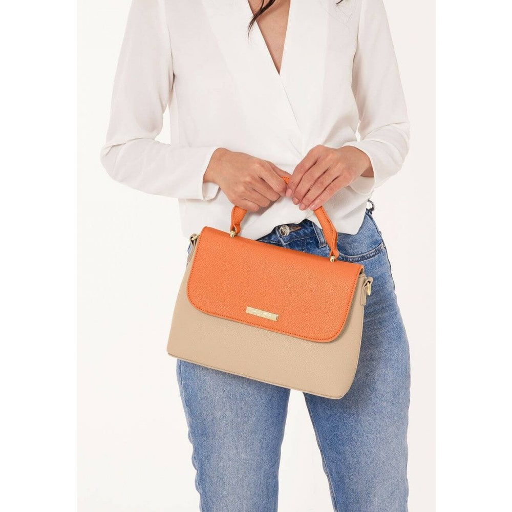 Talia Two Tone Messenger Bag | Burnt Orange And Tan | 19.5 X 24.5 X 8cm