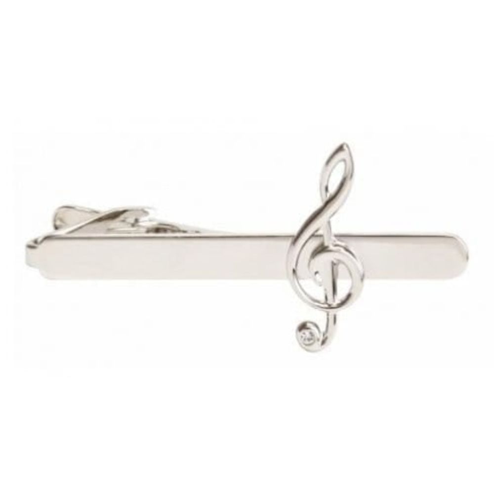 Rhodium Plated Treble Clef Tie Bar