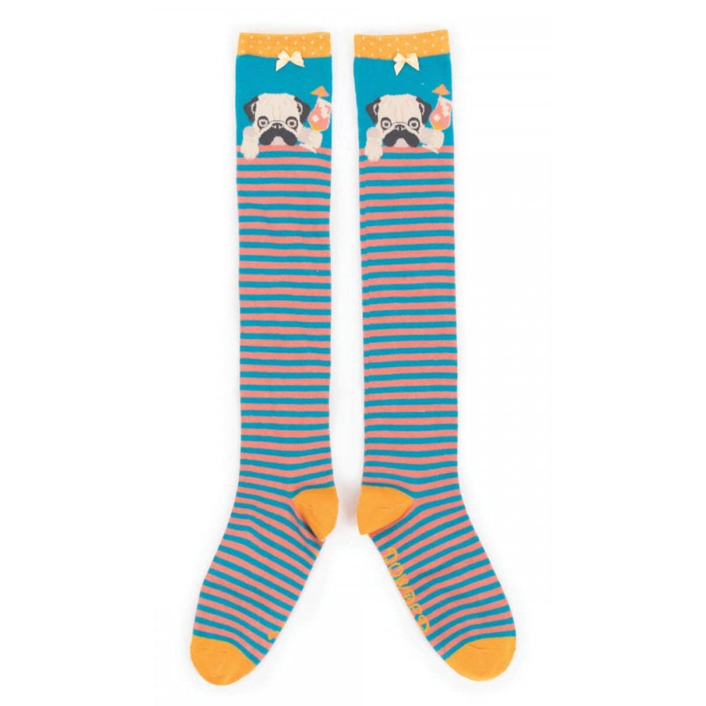 Ladies Knee High Sock - Cocktail Pug