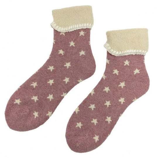 Pink With Cream Stars Cuff Socks