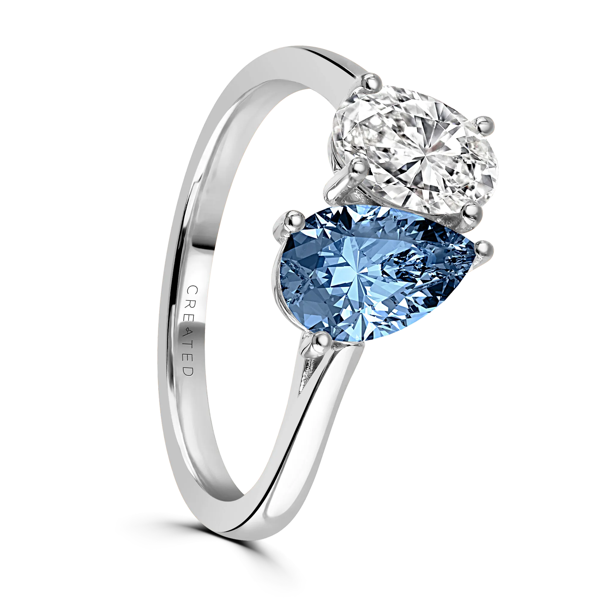 Platinum 'Toi et Moi' Laboratory Grown Diamond 1.8ct Ring In White And Blue- L