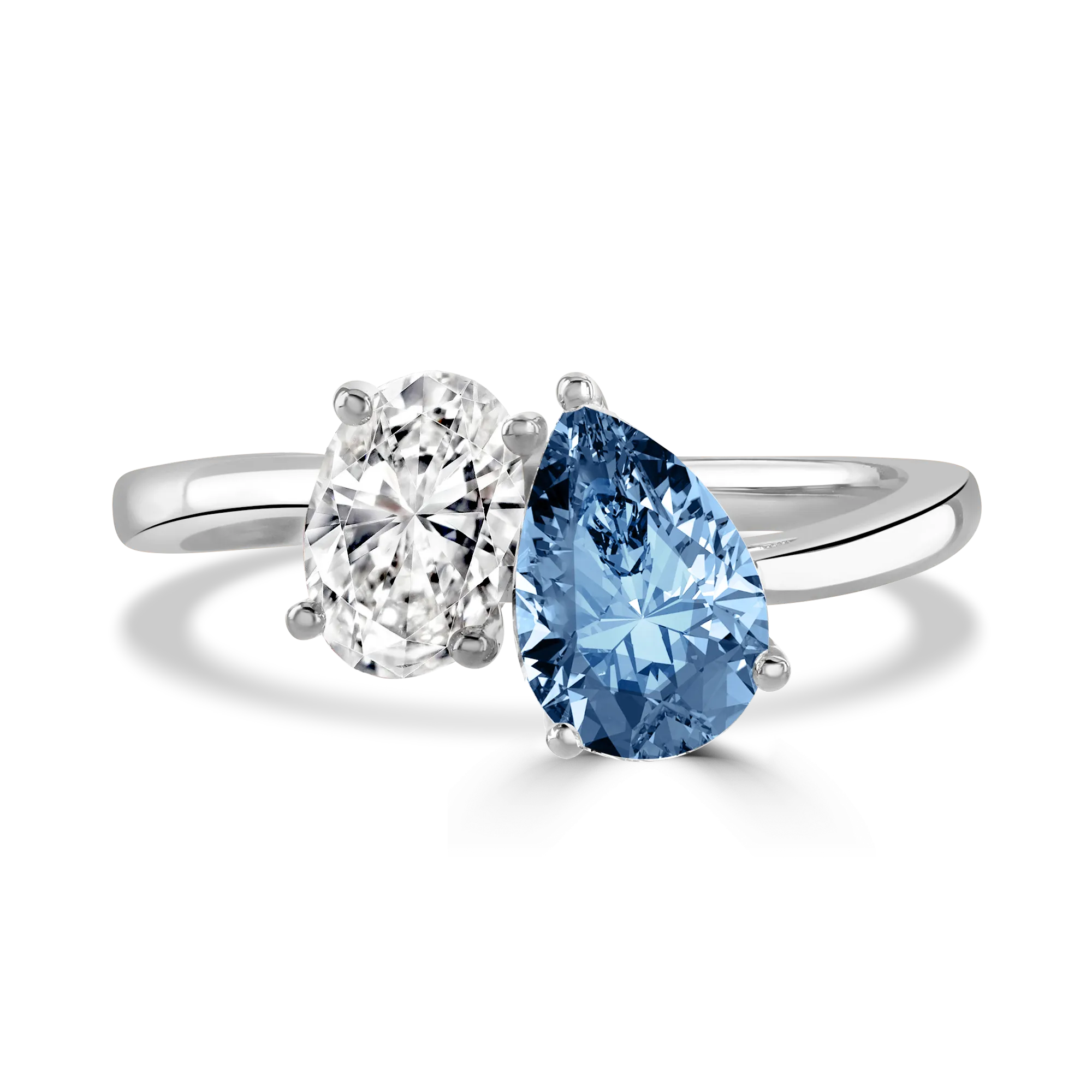 Platinum 'Toi et Moi' Laboratory Grown Diamond 1.8ct Ring In White And Blue- L