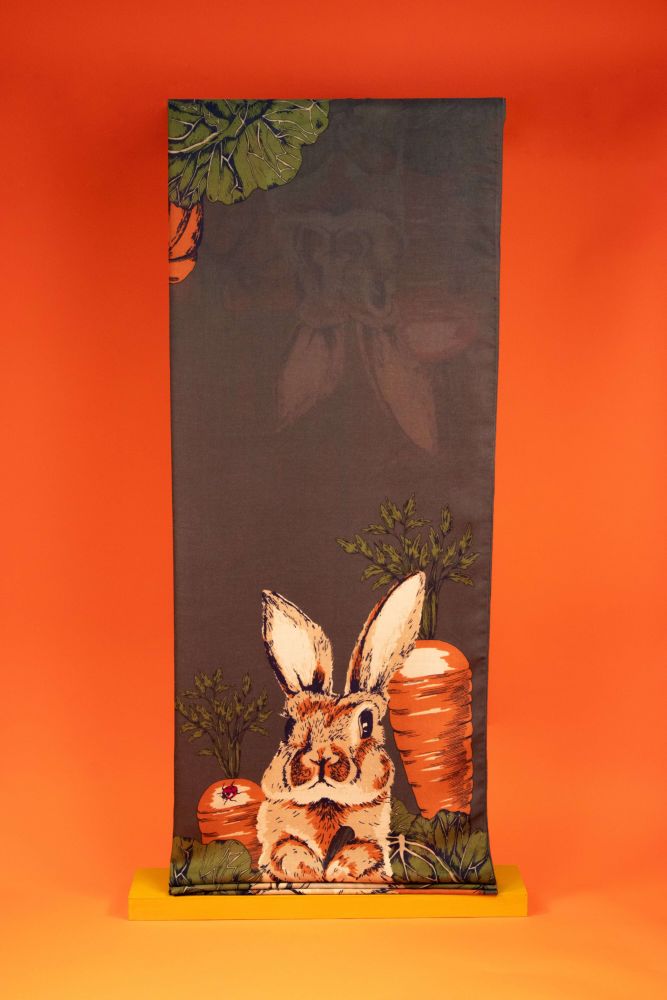 Gardening Bunny Print Scarf- Charcoal Mix