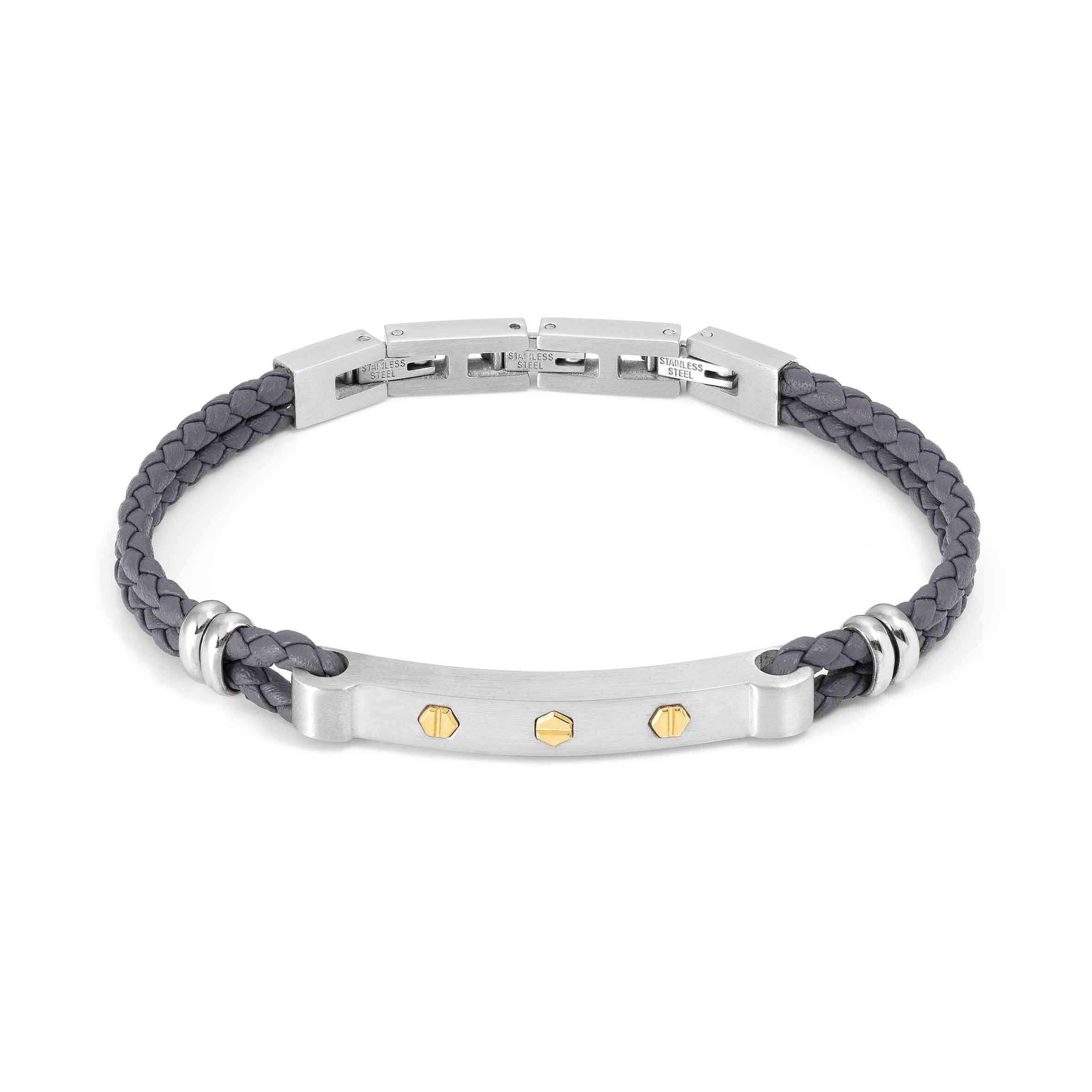 Manvision Bracelet With Grey Vegan Leather & Gold Screw