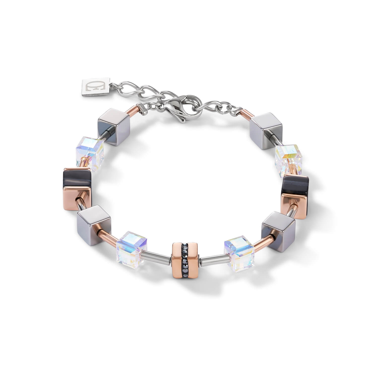 Crystals Pave, Swarovski Crystals, Onyx Black & Rose Gold Geo Cubes Bracelet