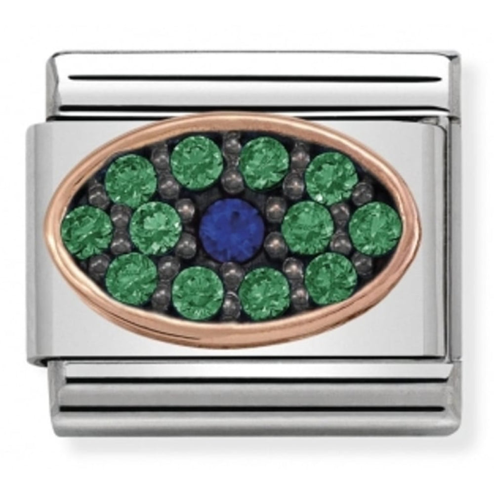 Classic Green & Blue CZ Rose Gold Oval