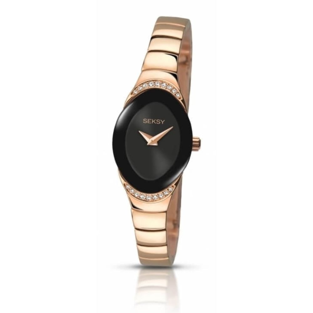 Ladies Rose Gold And Black Bracelet Watch