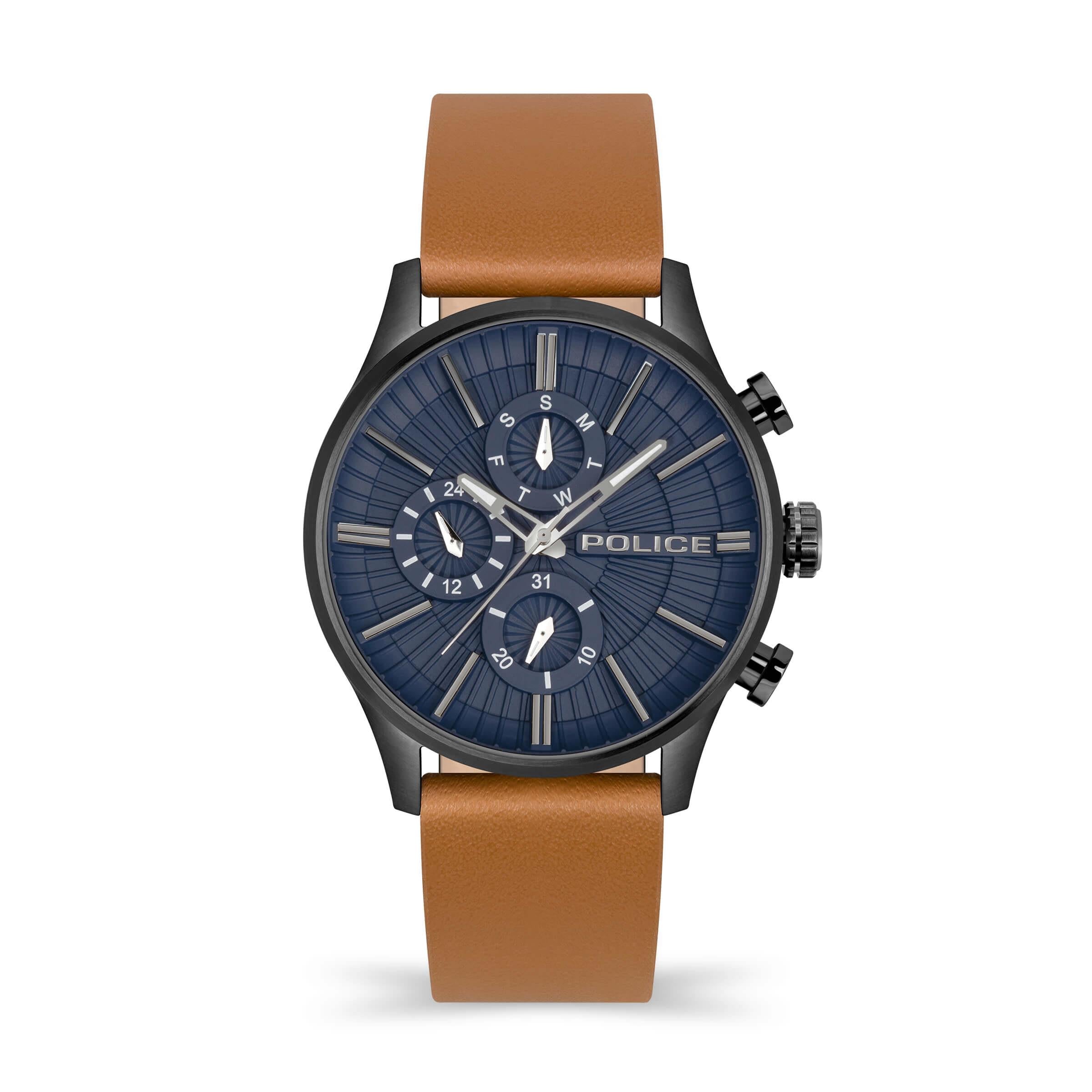 Barter Gun Multi Dial Tan Leather Strap Watch