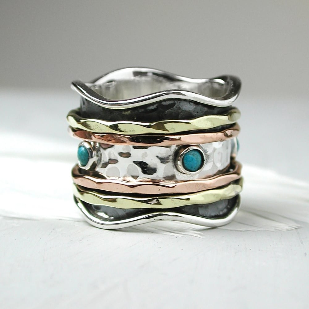 Sterling Silver Spinning Ring With Turquoise Stones