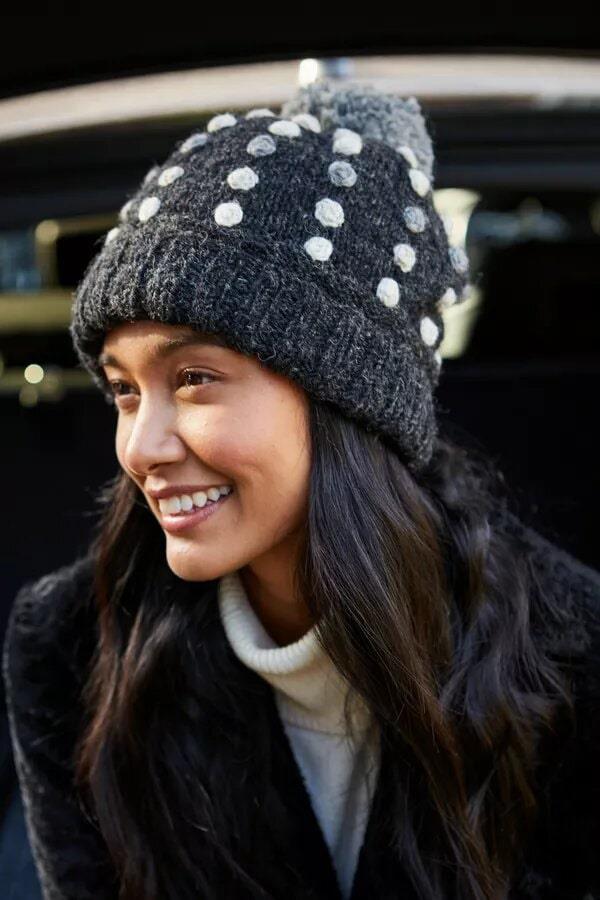Kew Bobble Beanie In Charcoal