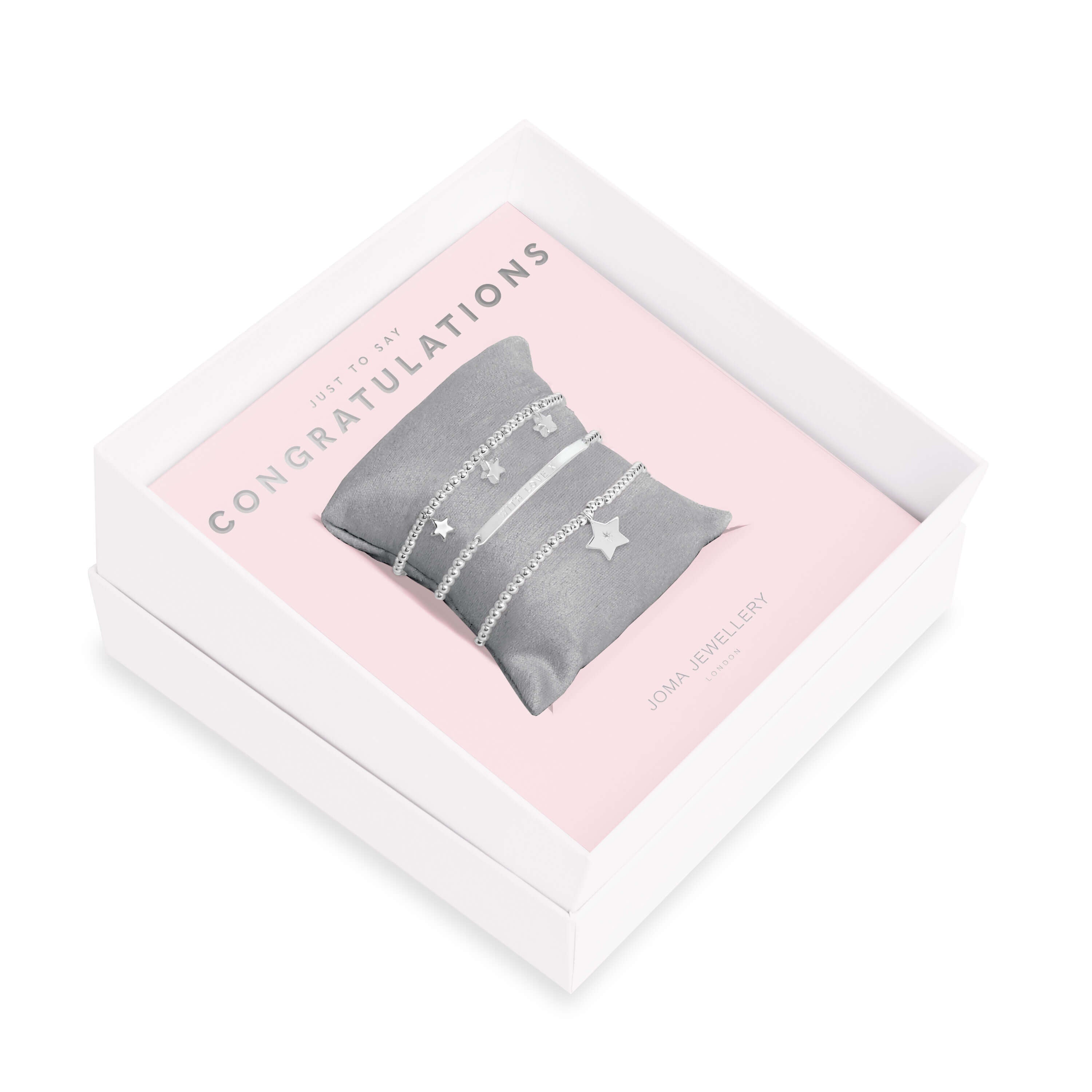Occasion Gift Box | Just To Say Congratulations | Silver | Set Of 3 Bracelets | 17.5cm Stretch