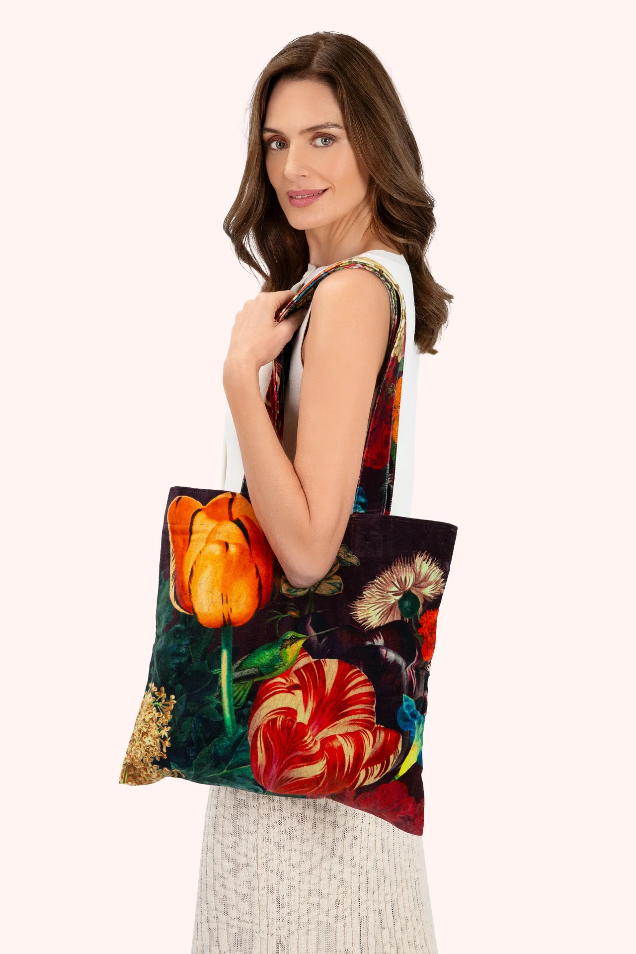 Velvet Tote Bag - Opulant Florals - Chocolate