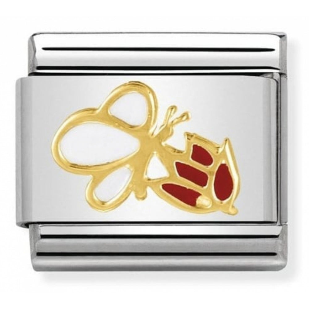 Classic Butterfly With Flower In Stainless Steel With Enamel & 18k Gold Charm