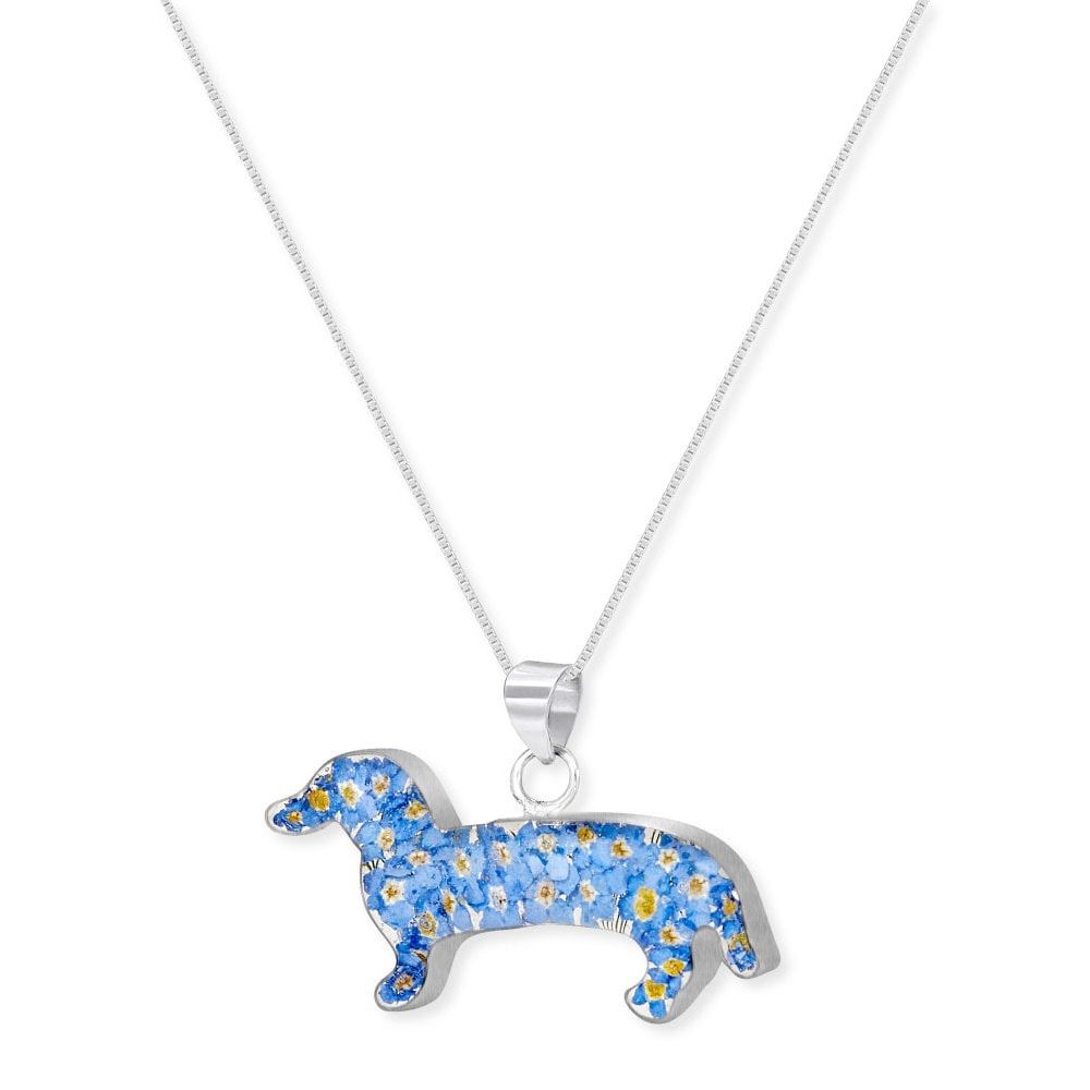 Silver Pendant - Forget Me Not - Dachshund