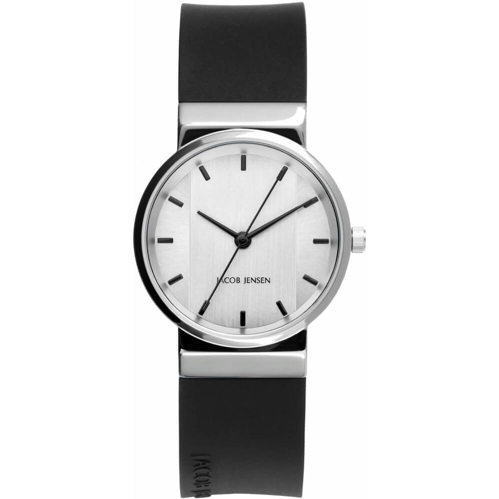 Stainless Steel Silver Dial & Black Silicone Strap Ladies Watch