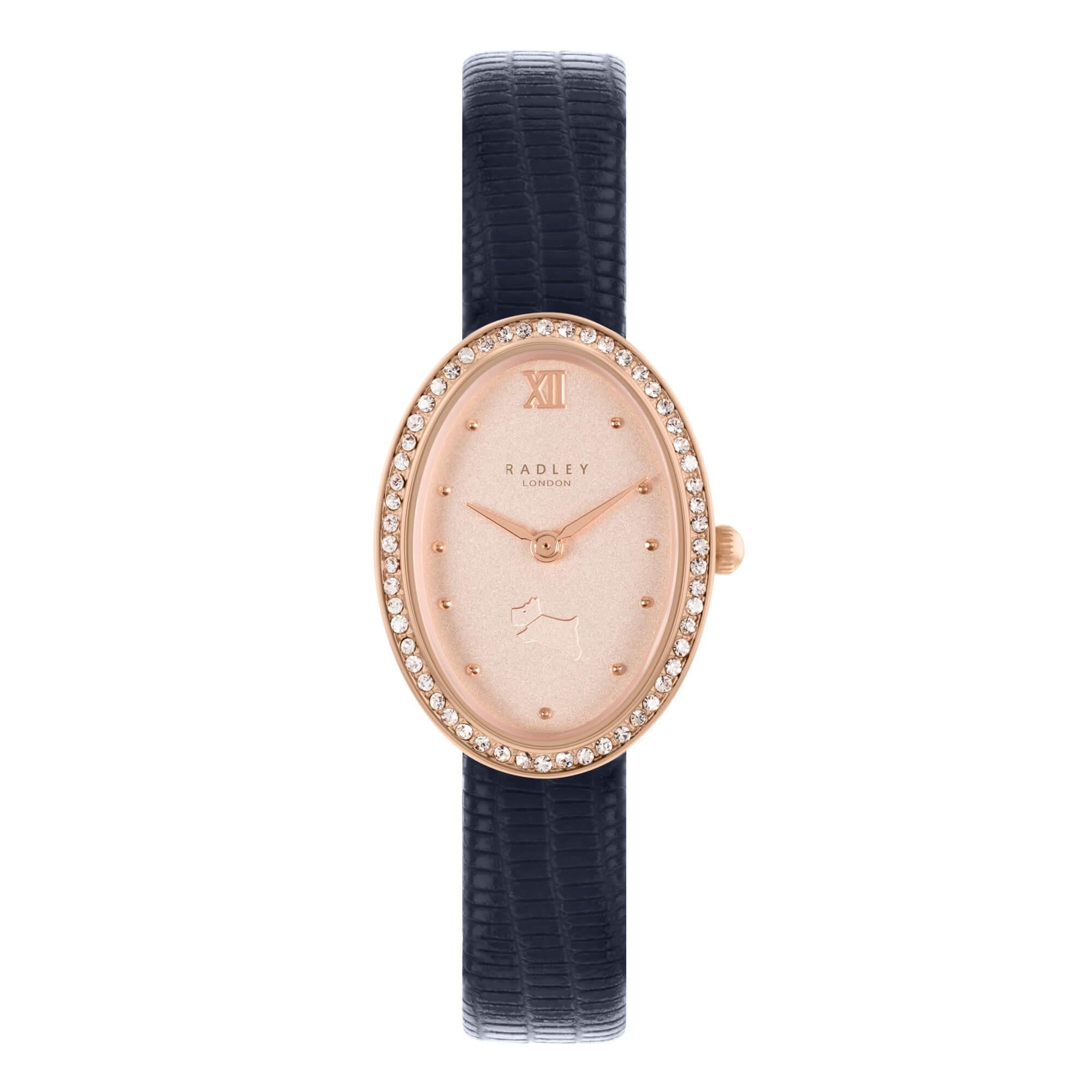 Ladies Rose Gold Plated Oval Case Ink Strap Watch