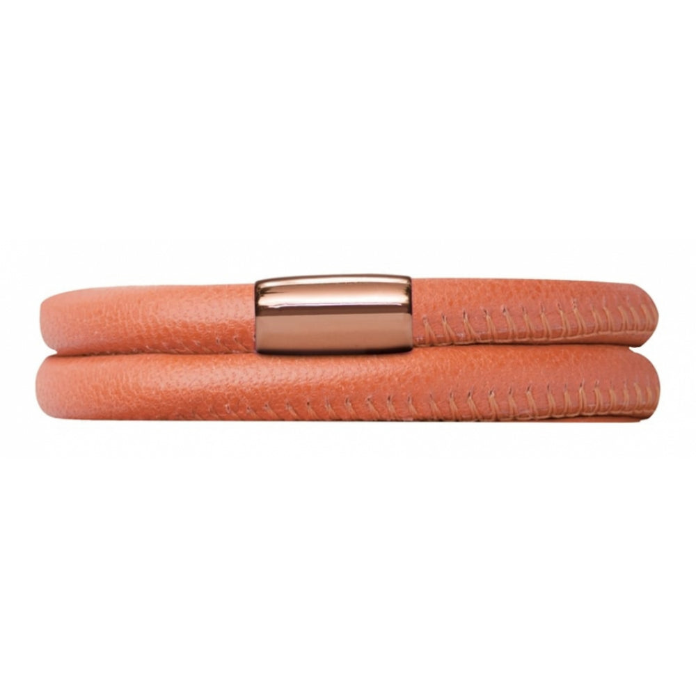 Orange Leather Double Band Bracelet Rose Gold