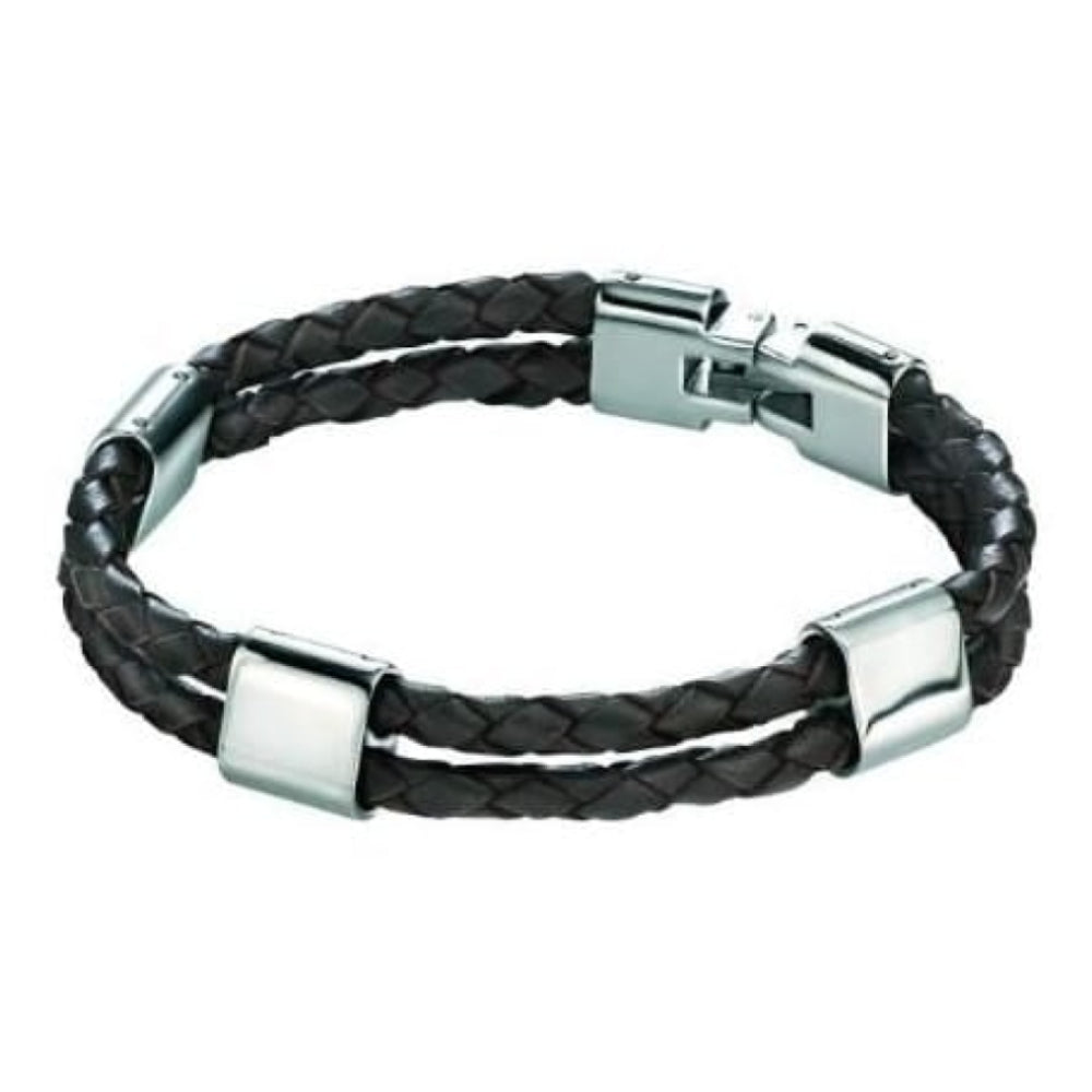 Gents Thick Braided Brown Leather Stainless Steel Clasps