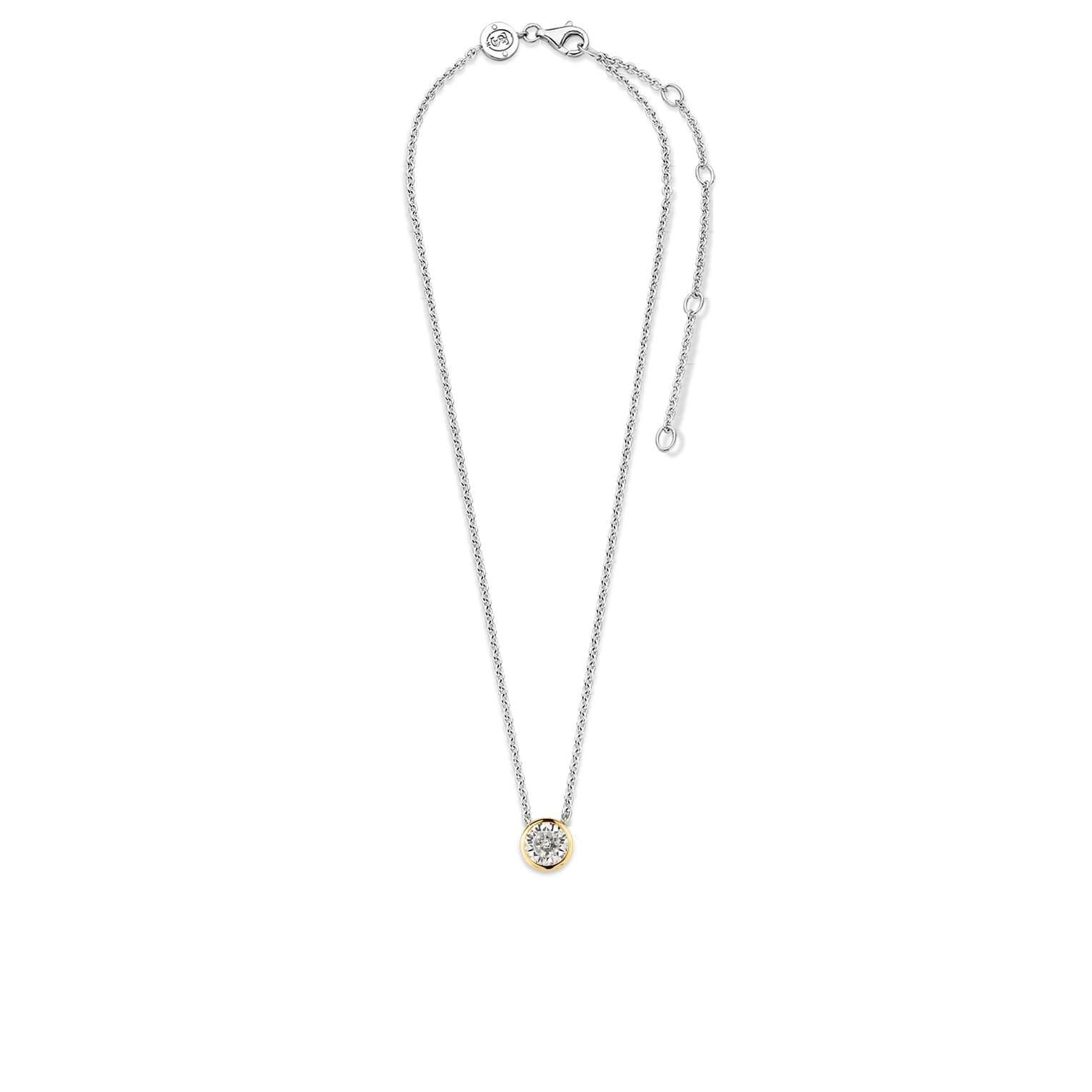 Gold Plated Round CZ Pendant With Silver Chain Necklace