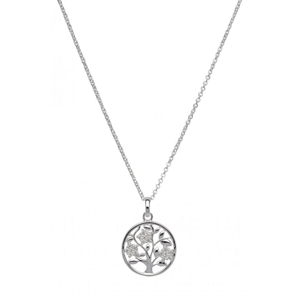 Sterling Silver 925 Tree Of Life circle Pendant With CZ Incl. Chain