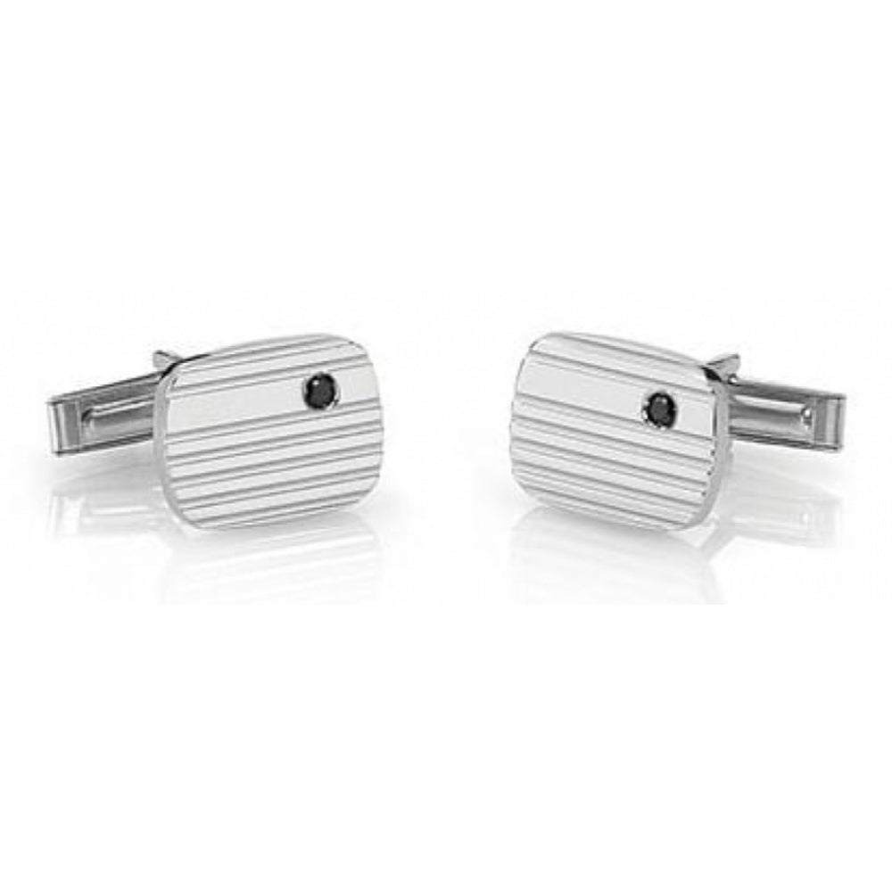 Stainless Steel Cufflinks With Black CZ