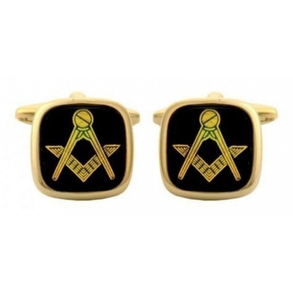 Onyx & Gold Plated Cufflinks With Masonic Symbol