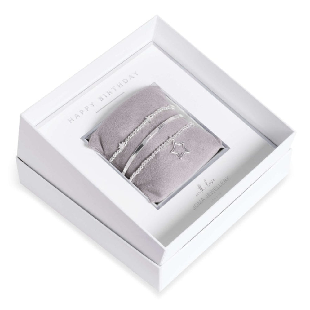 Occasion Gift Box - Happy Birthday - 3 Silver Stacking Bracelets