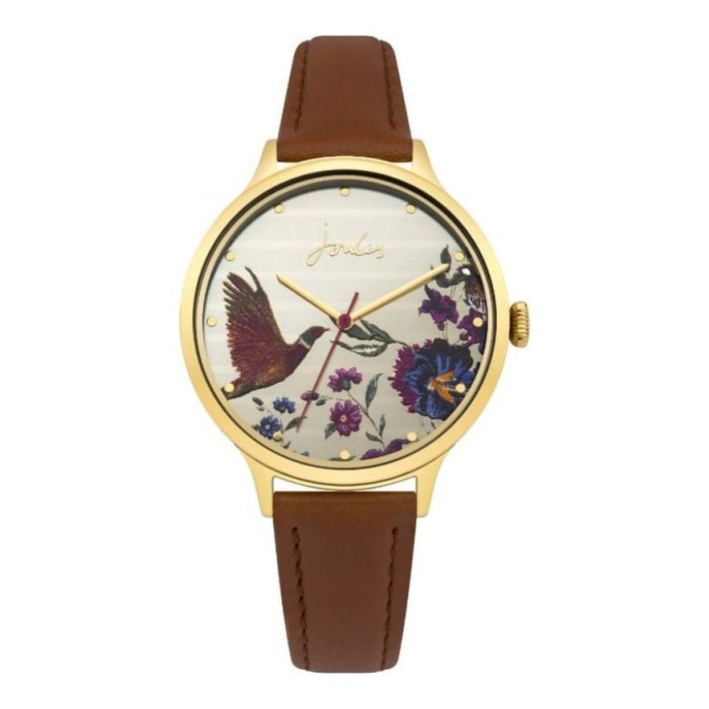 Tan Leather Strap Gold Mirror Dial Ladies Watch