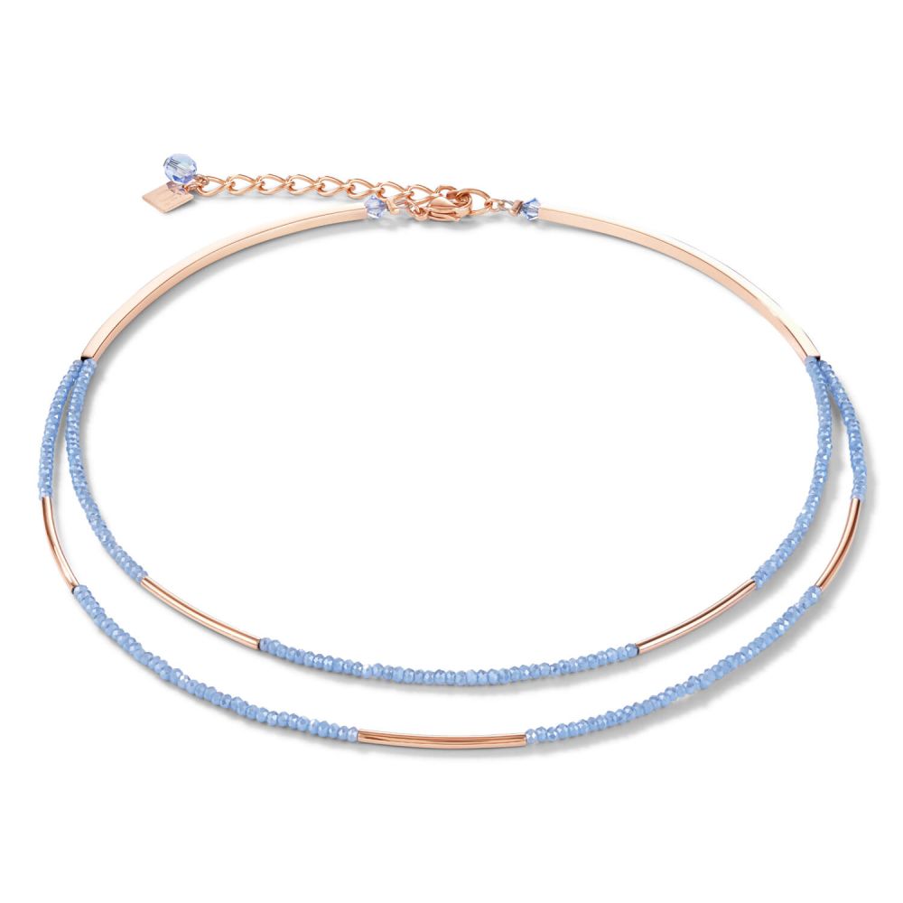 Waterfall Small Stainless Steel Rose Gold & Glass Light Blue Necklace