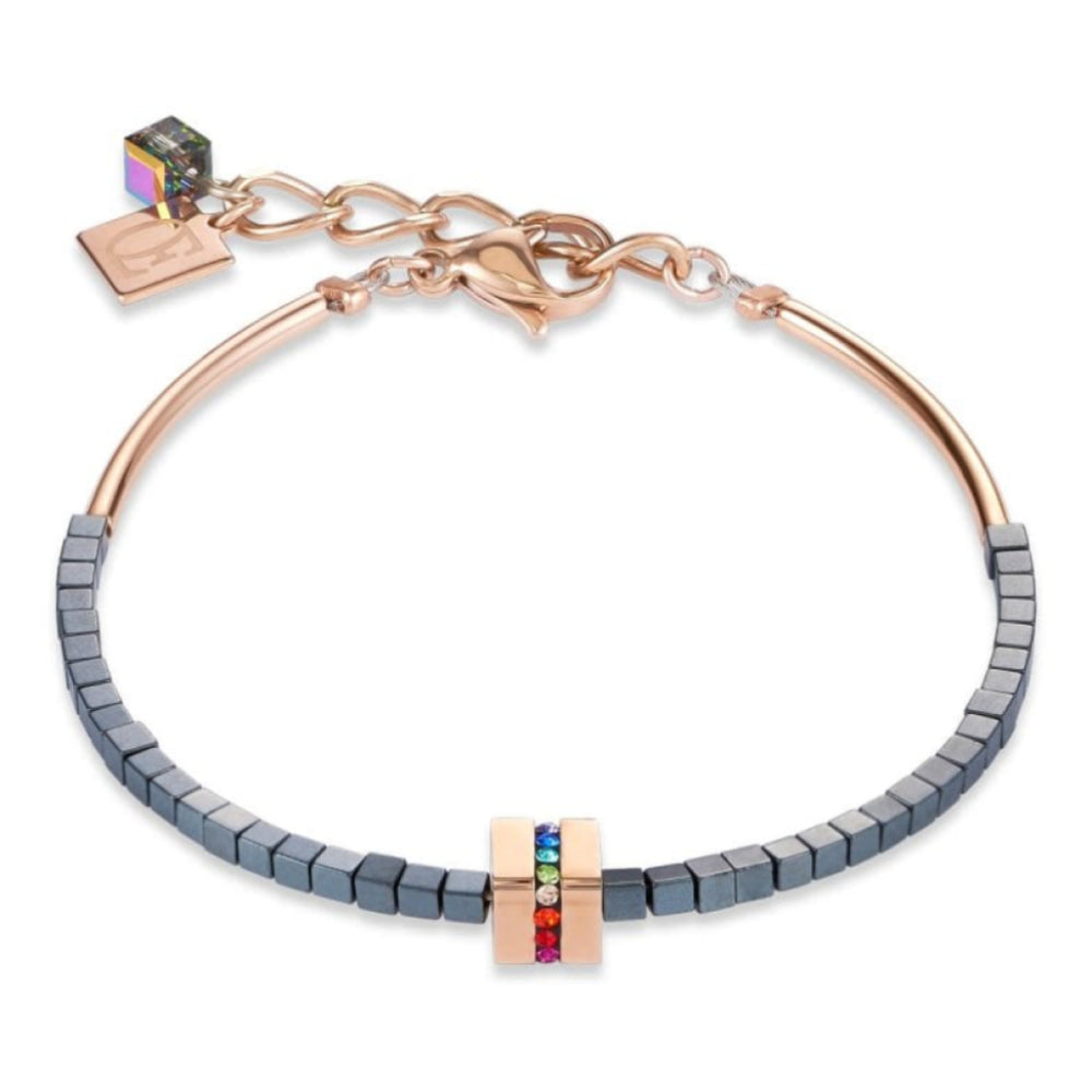 Multicolour Cube Pendant Haematite Anthracite Bracelet