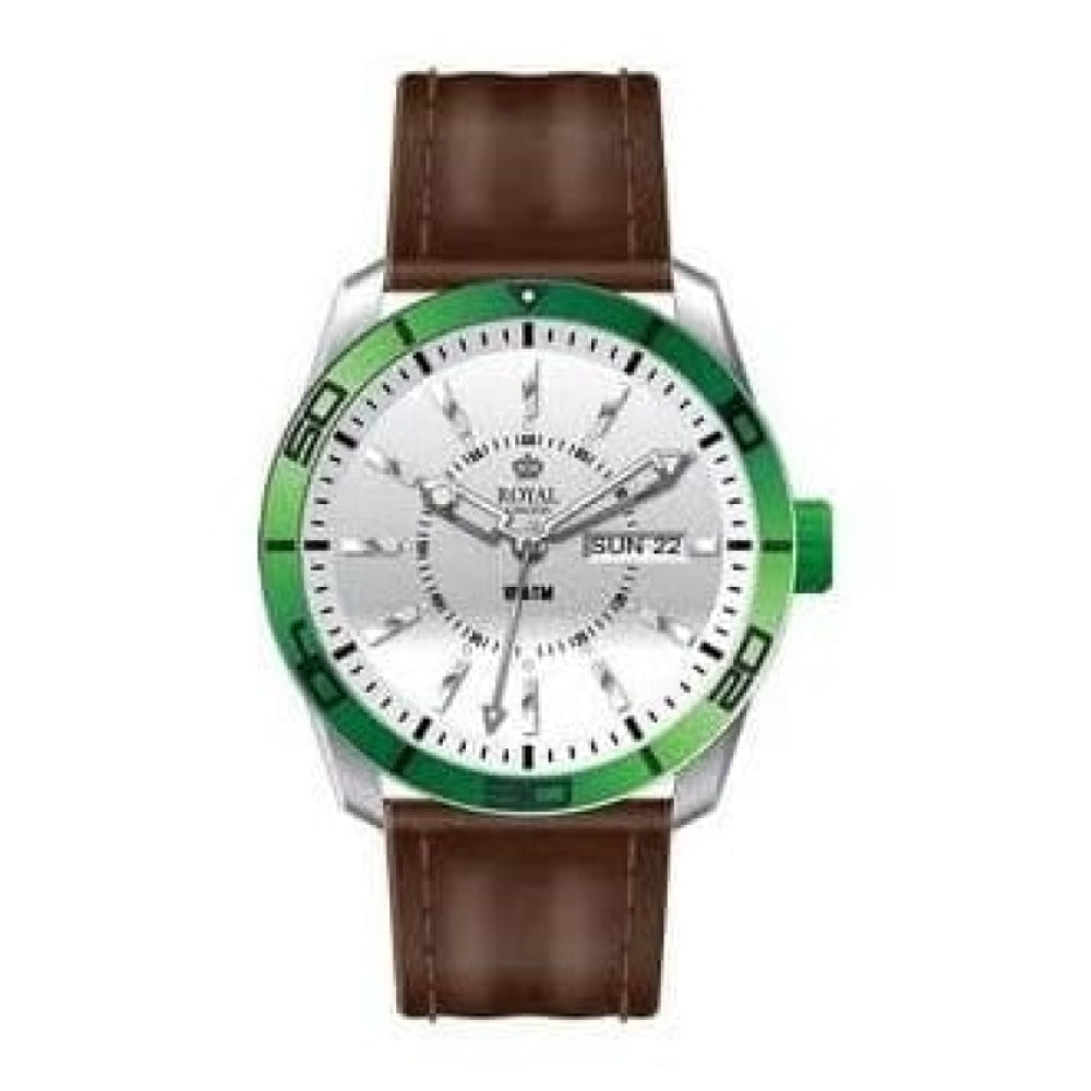 The Challenger Gents Green Bezel Brown Leather Watch