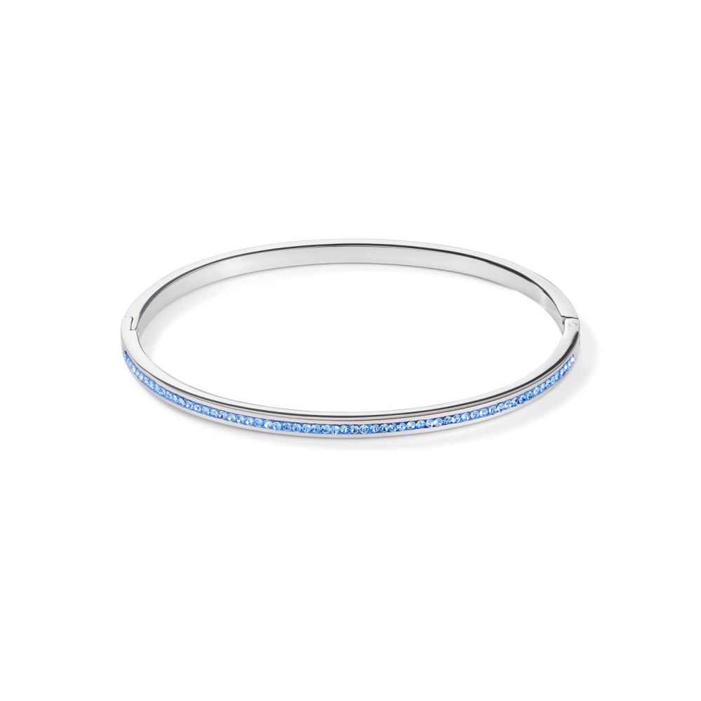 Crystals Pave Light Blue Silver Slim Bangle