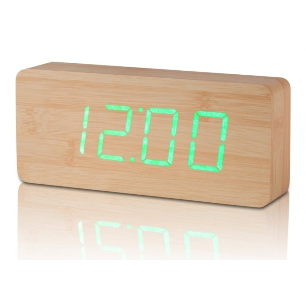 Slab Beech Green LED Click Clock