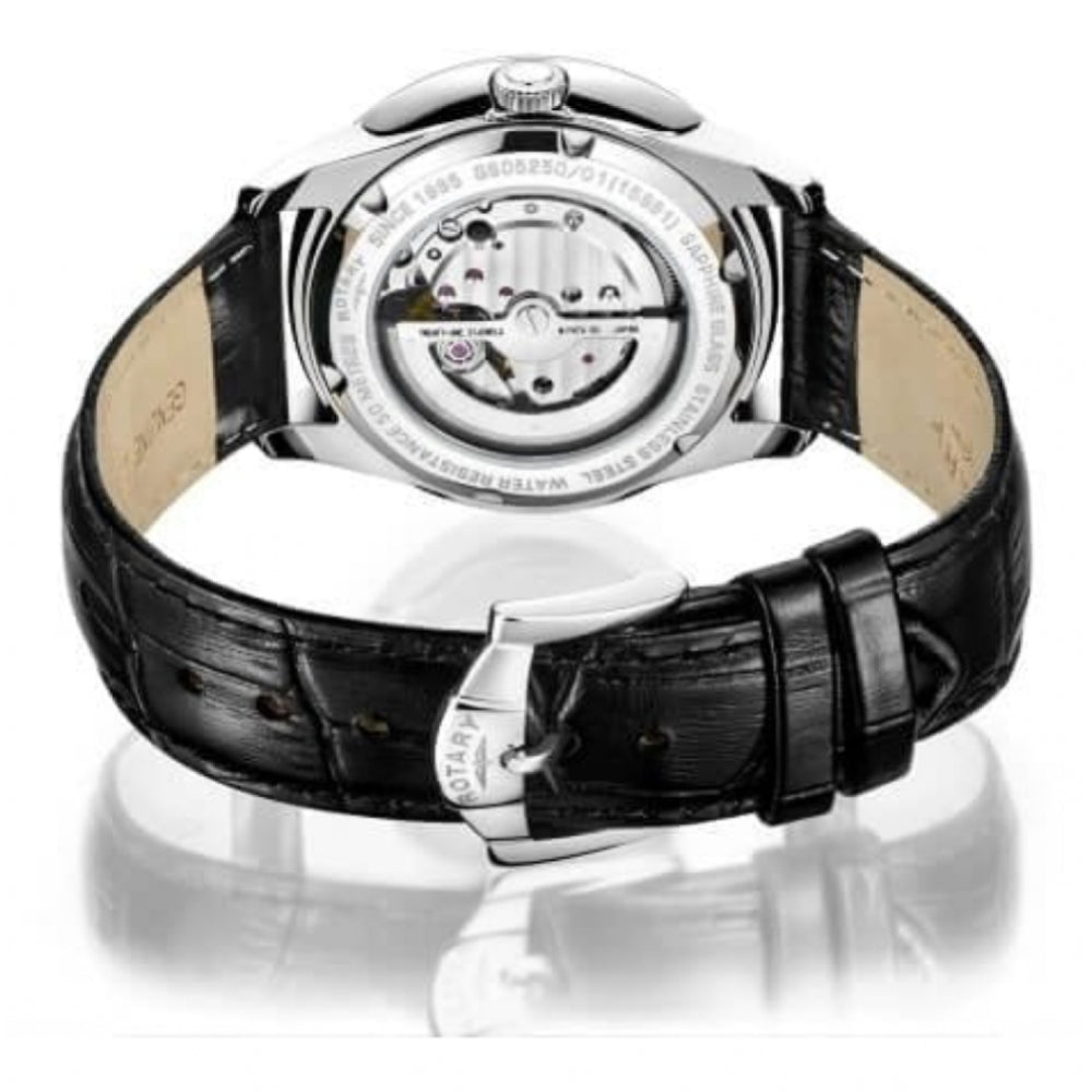 Stainless Steel Case White Dial & Black Leather Strap Gents Cambridge Automatic Watch