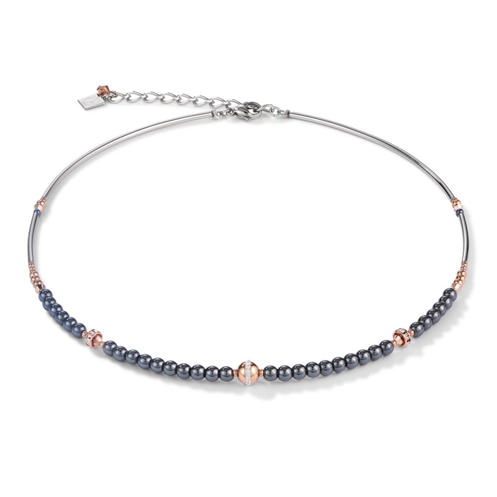 Stainless Steel Rose Gold & Haematite Anthracite Ball Necklace