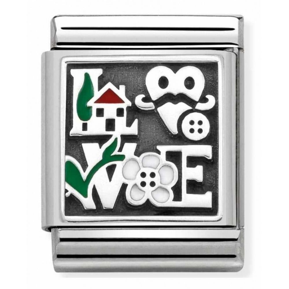 Composable Oxidised Love With House Stainless Steel, Enamel And Sterling Silver Big Charm
