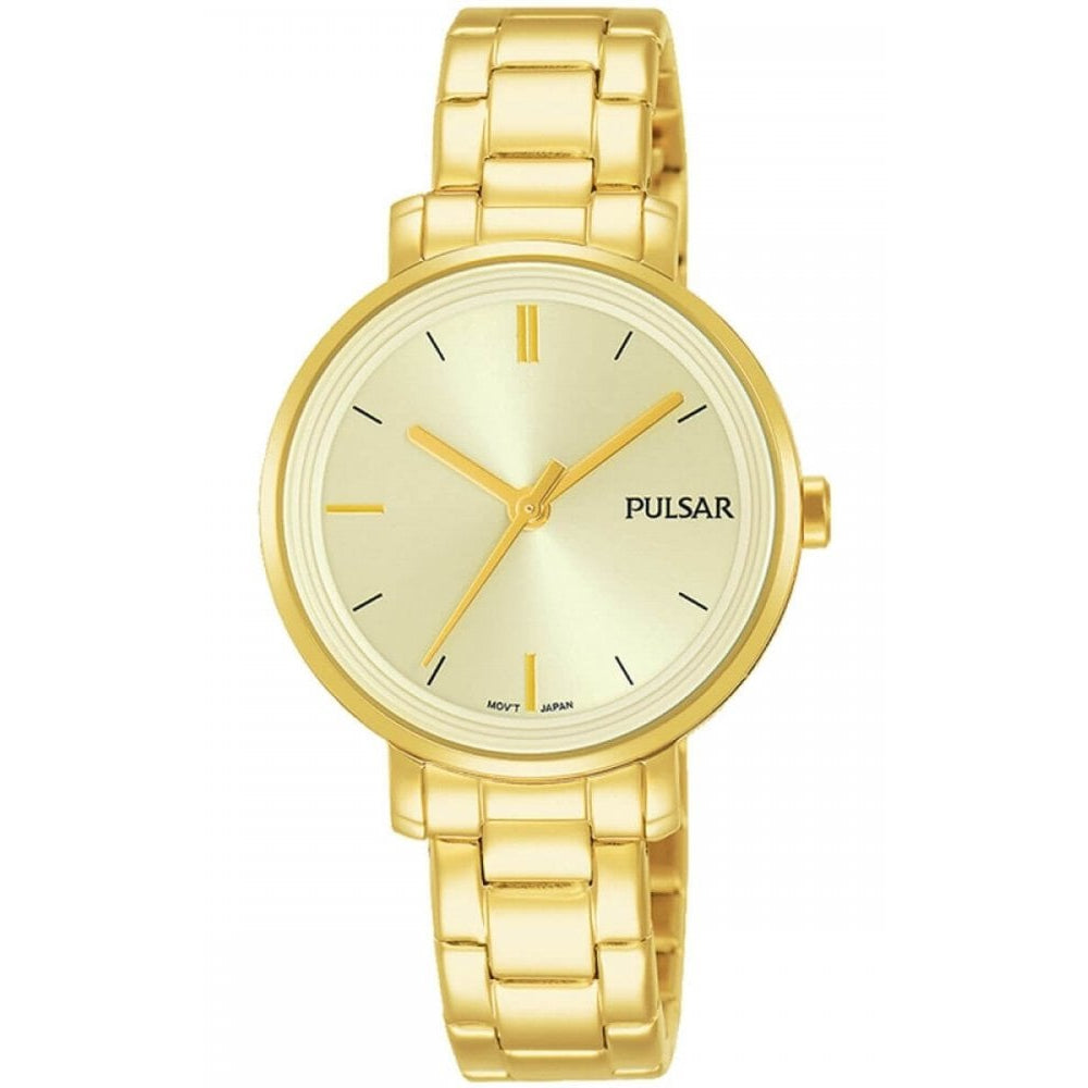 Gold Plated Bracelet Strap & Case With Golden Dial Ladies Watch