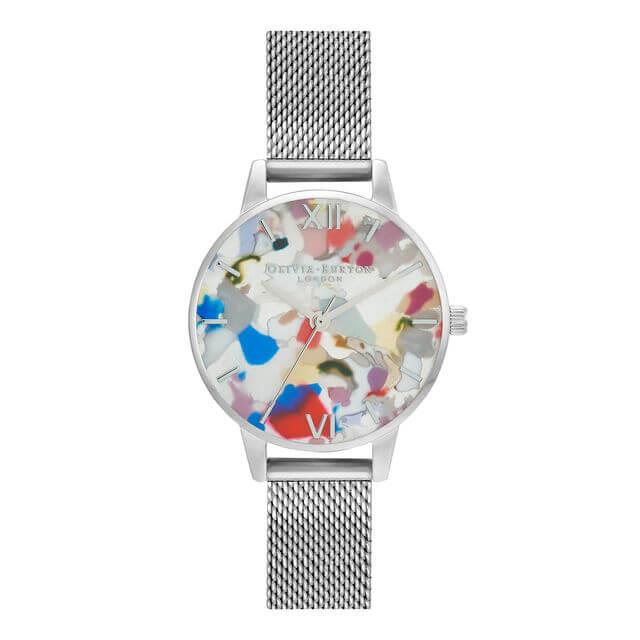 Pop Art Midi Dial, Blue Eco Vegan & Silver Mesh Watch Strap Gift Set