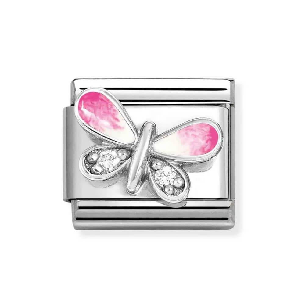 Composable Classic Link Butterfly With Pink Enamel In 925 Silver & CZ