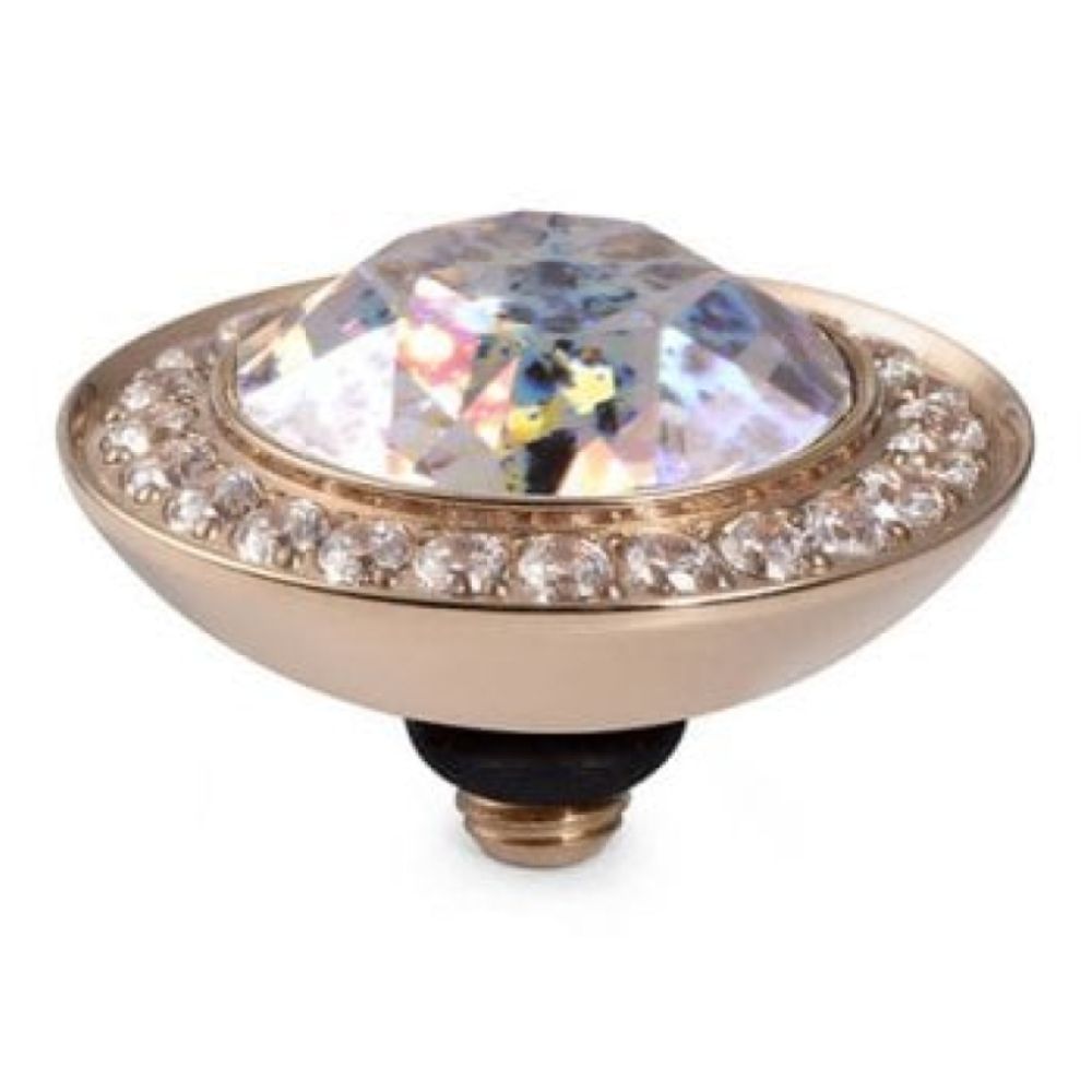 13mm Interchangeable Tondo Deluxe White Patina Crystal Top in RG With Crystal Bordered