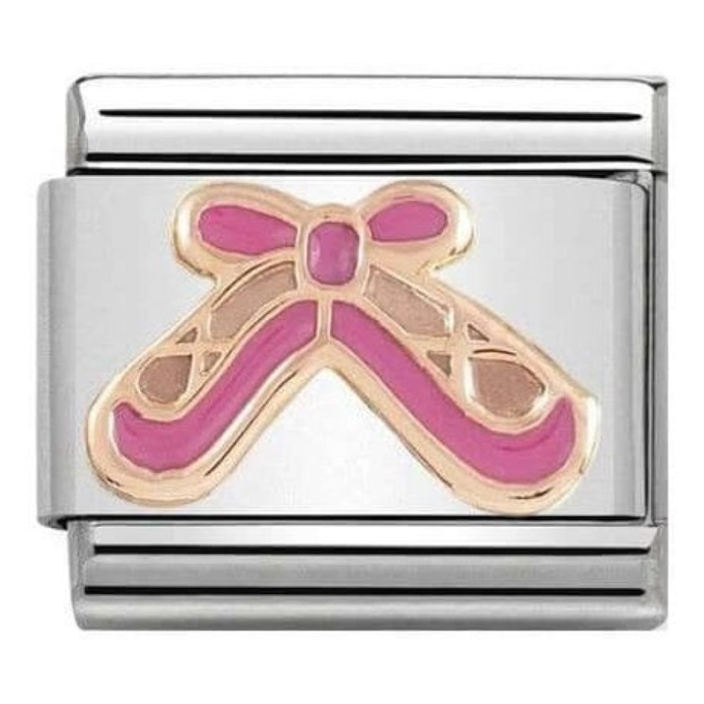 Classic Symbols Link 9k Rose Gold Ballet Shoes With Pink Enamel