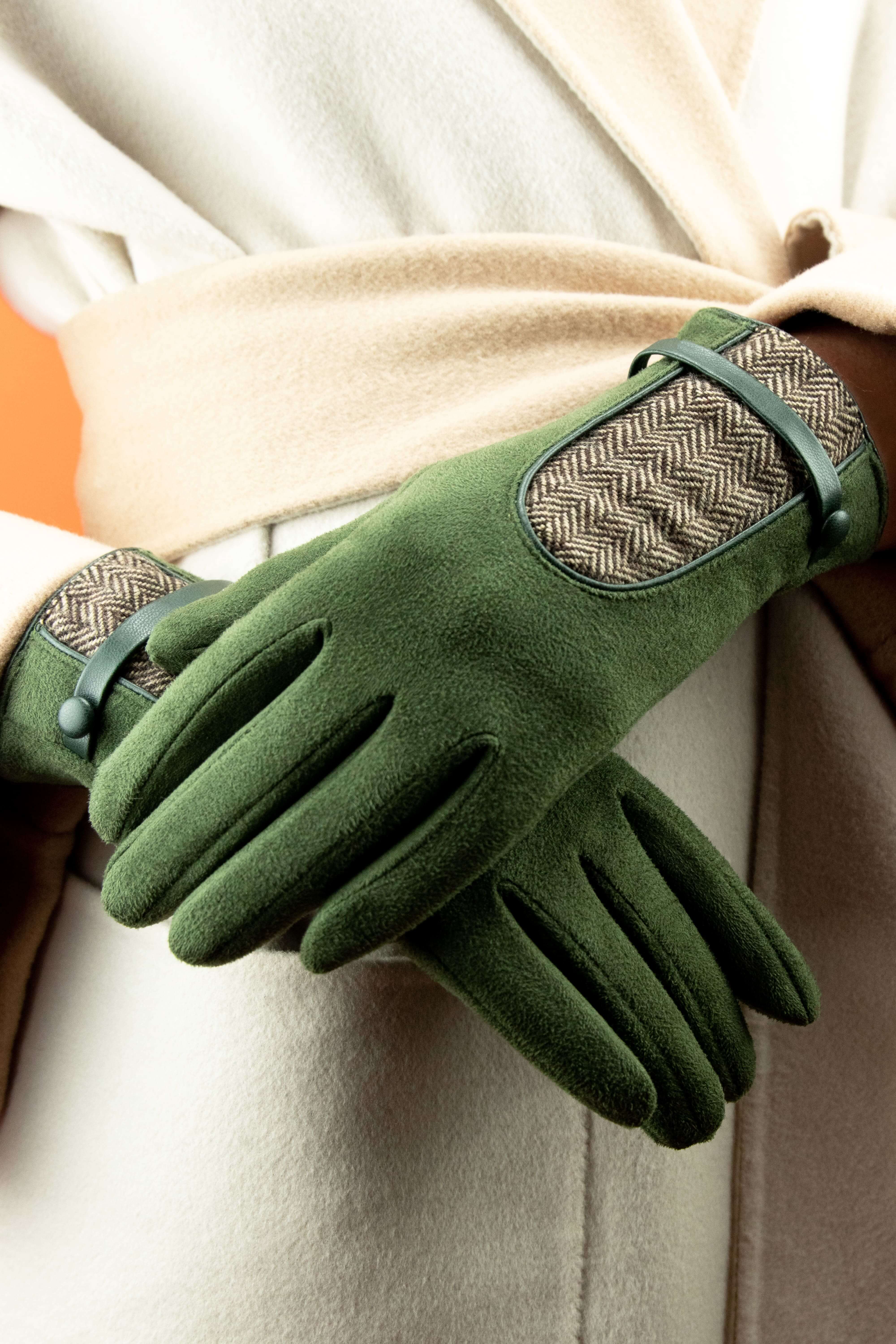 Genevive Faux Suede Gloves- Olive