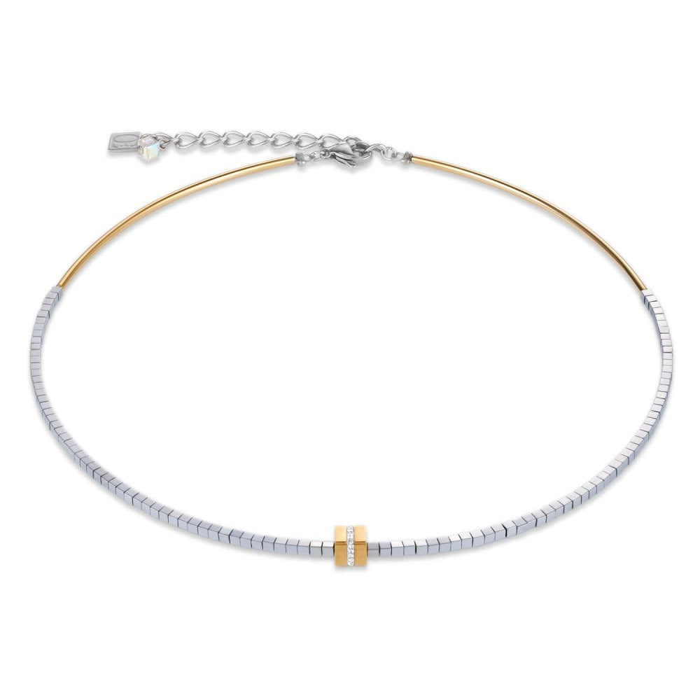 Gold-Silver Cube Pendant Haematite Silver Necklace