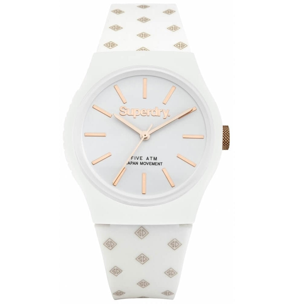 Urban Micro White Silicone Strap With Rose Gold Printed SD Graphic & White Dial Watch