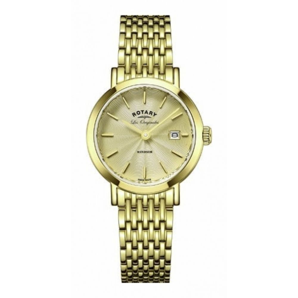 Gold Plated Stainless Steel Date Window Ladies Wristwatch