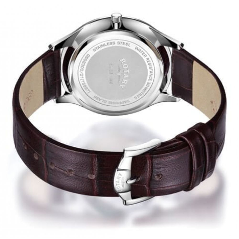 Ultra Slim Stainless Steel White Dial With Brown Leather Strap Gents Watch
