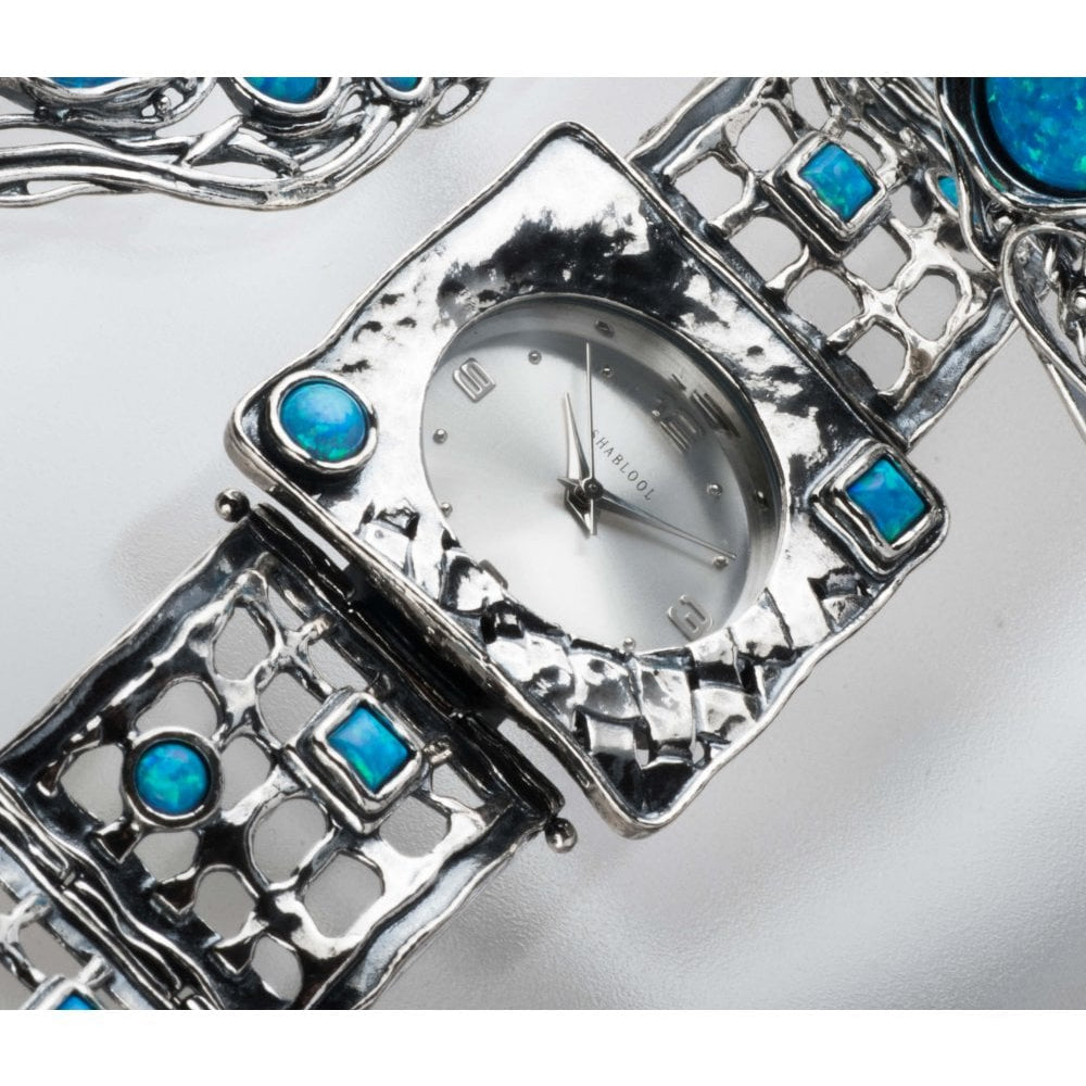 Sterling Silver Ladies Square Watch With Opal