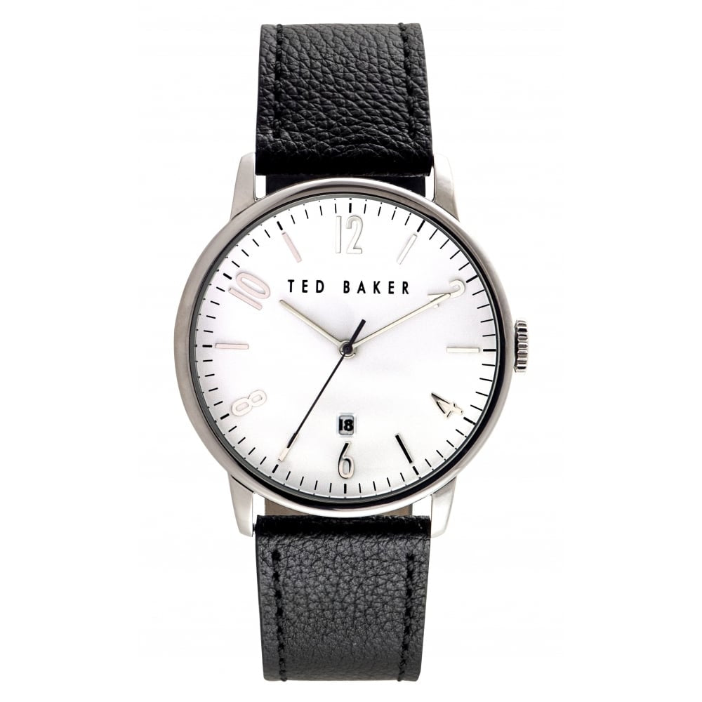 Black Leather Chrome Plated Date Display Watch