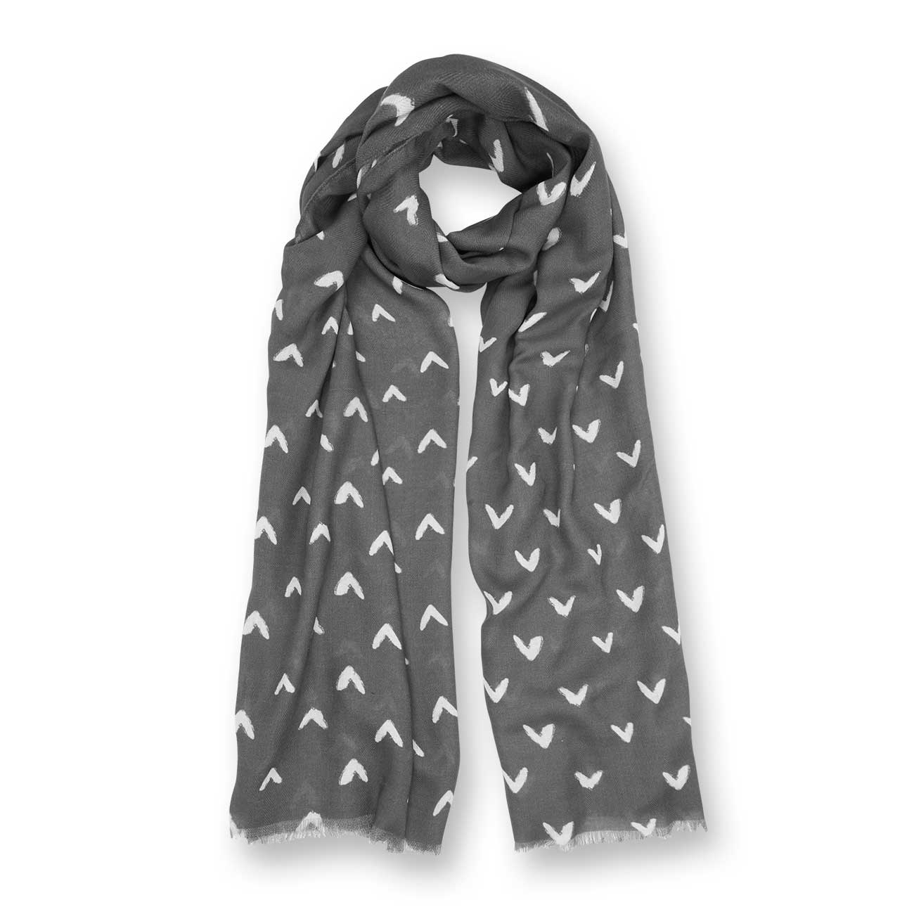 Printed Scarf | Small Heart Print | Charcoal Grey and White